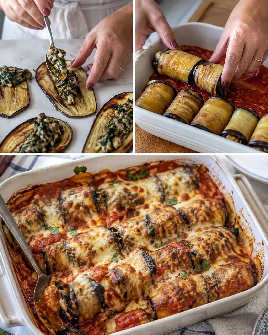 Healthy Spinach Mushroom Roll-Ups made with eggplant and filled with savory ingredients