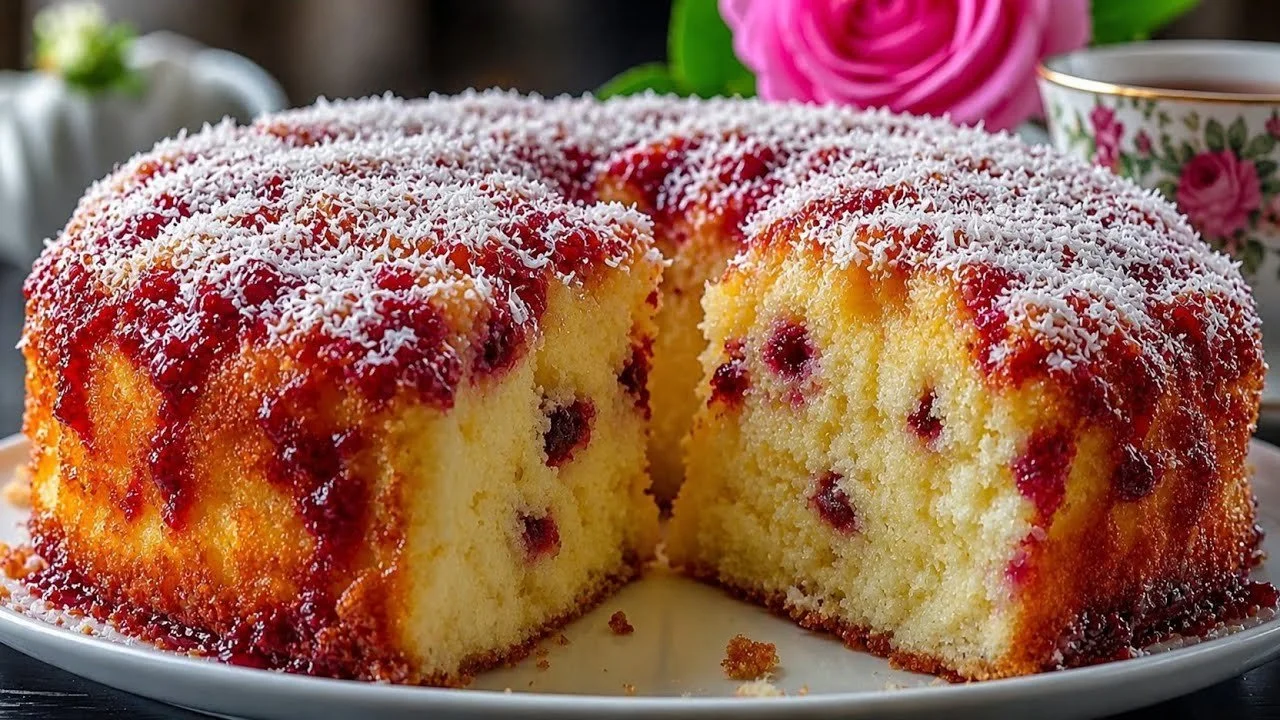 A slice of moist French yogurt cake on a plate, showcasing its fluffy texture.