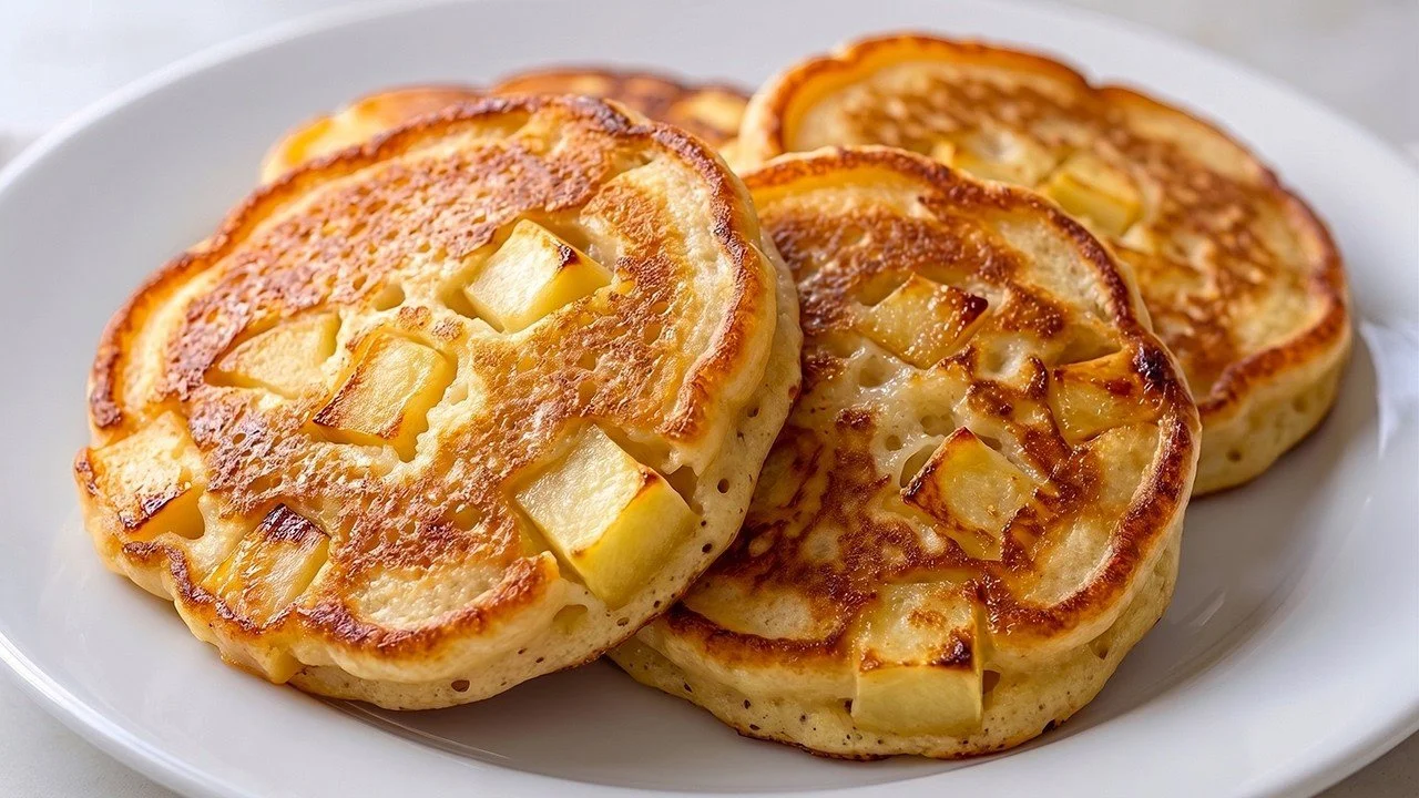 Healthy apple pancakes without flour or refined sugar, ready in 5 minutes.