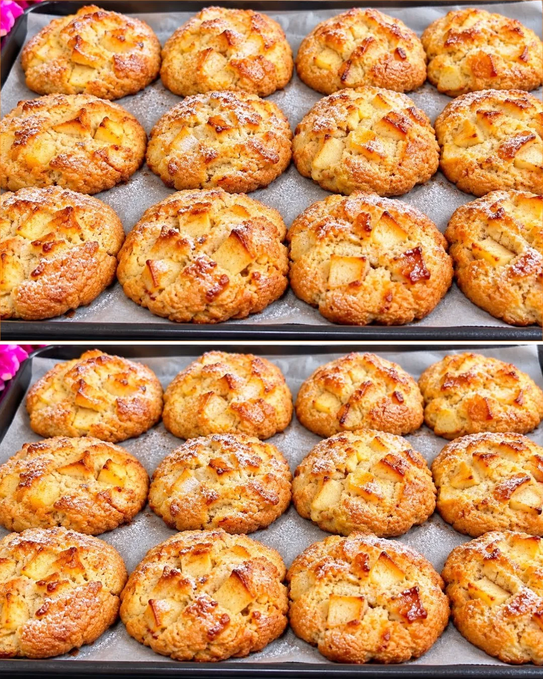 Homemade apple cookies baked with lots of apples and soft, yummy texture