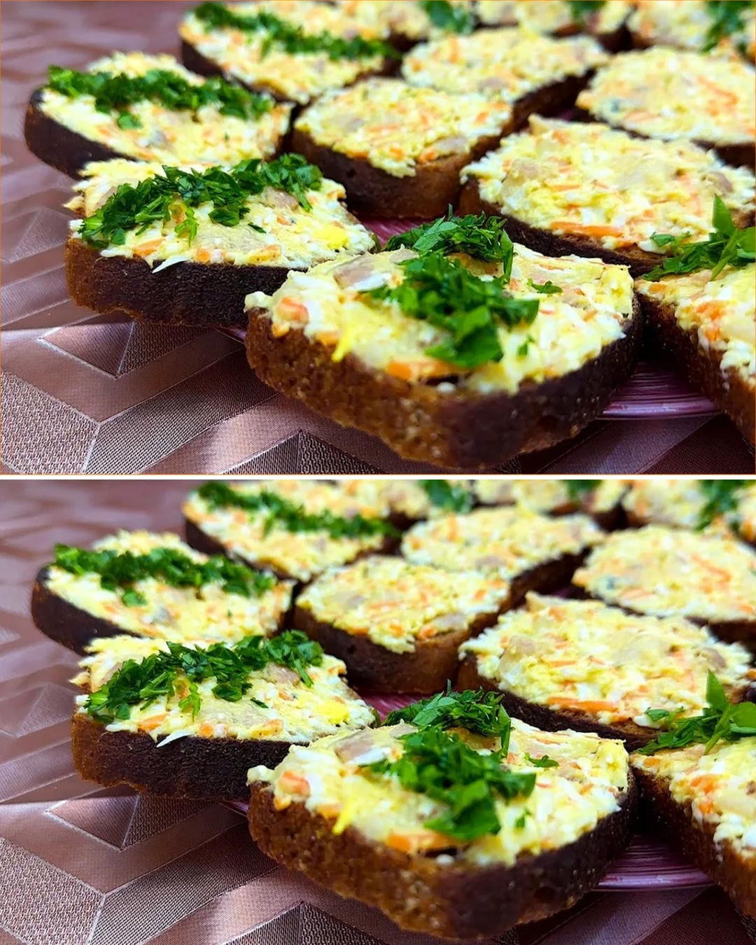 Delicious herring appetizer garnished with herbs and served on a platter.