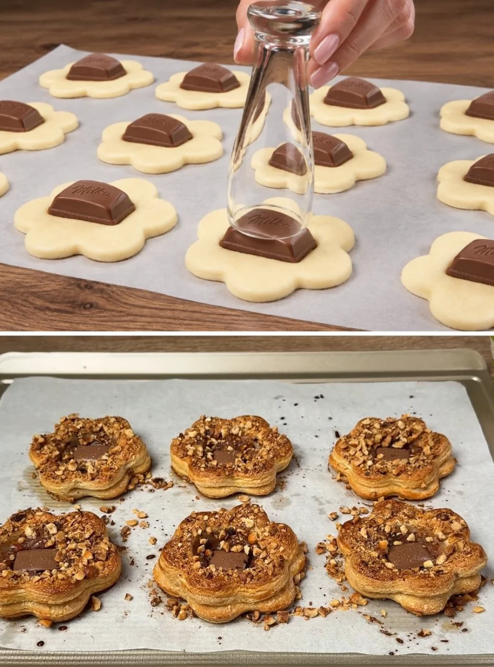Quick chocolate dessert with puff pastry and apples ready in 7 minutes