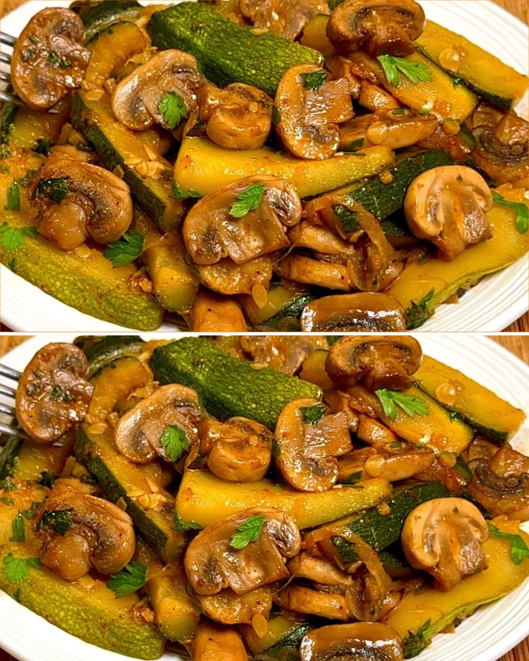 Delicious zucchini with mushrooms dish, a healthy meat alternative