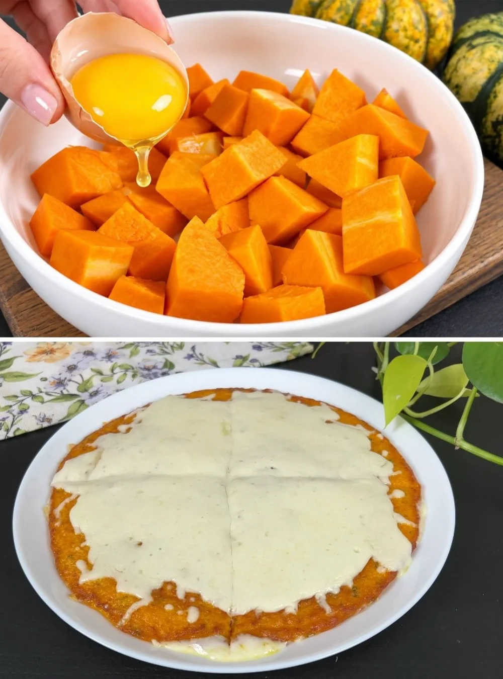 Delicious pumpkin dish with whisked pumpkin and egg, perfect for autumn.