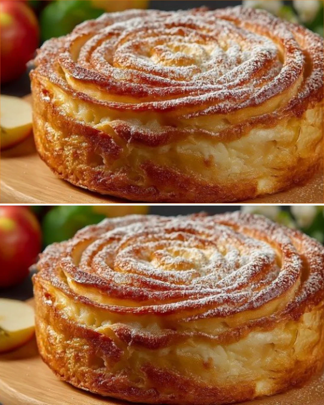 Delicious slice of juicy German apple cake with pears, perfect for dessert lovers.