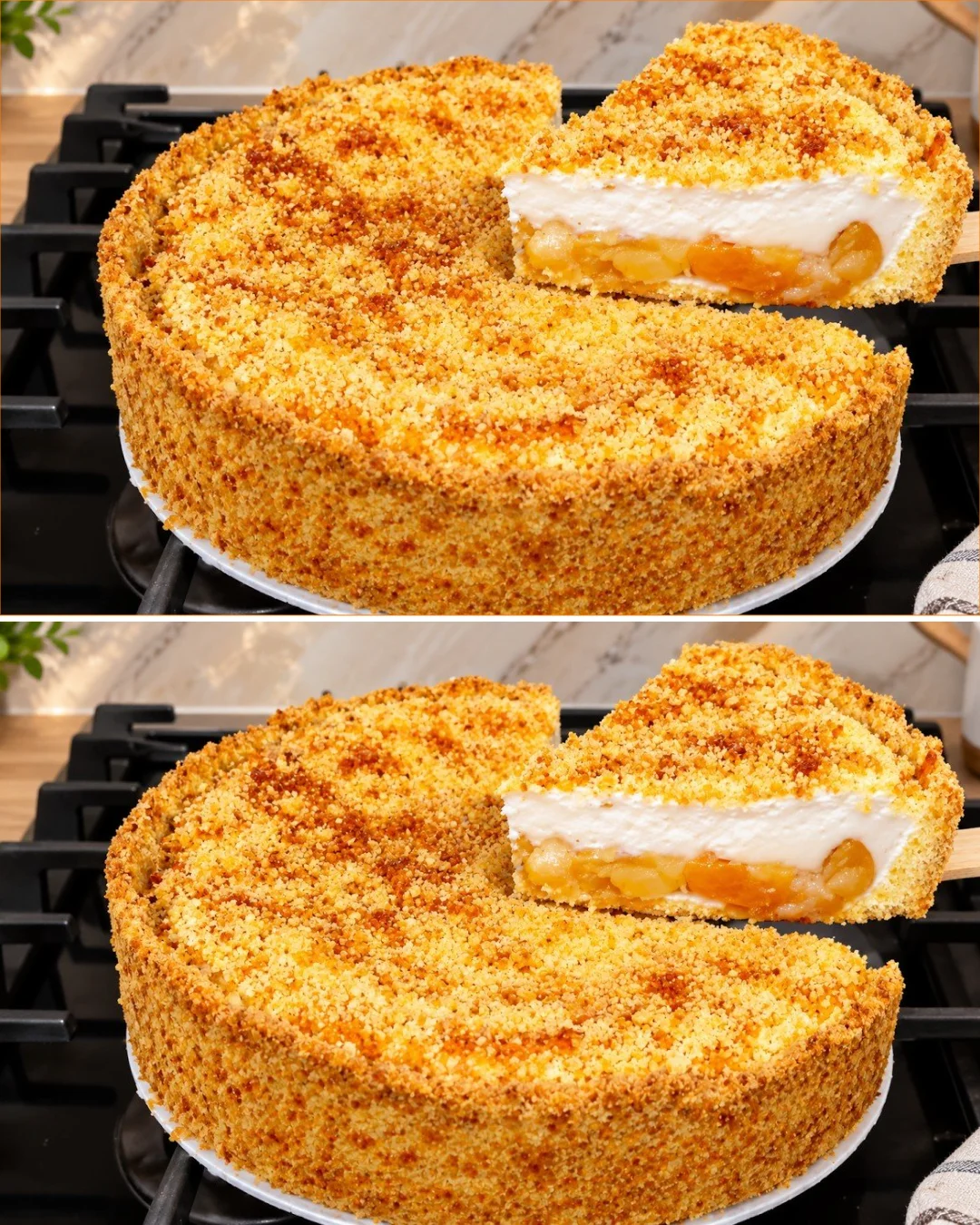 Delicious apple tea cake with cream souffle topping