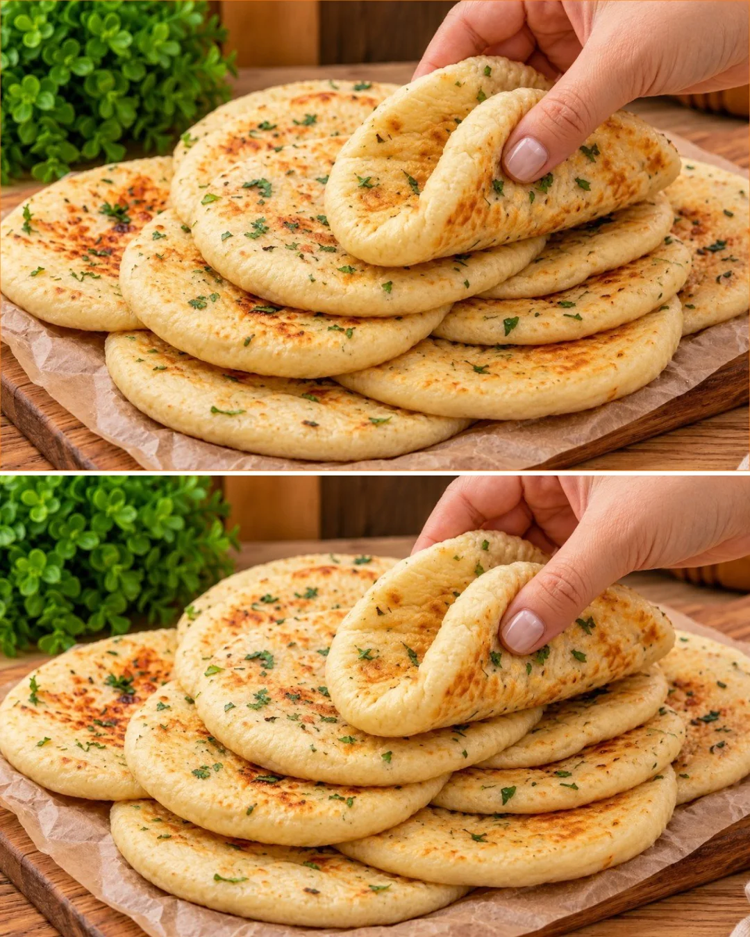 Homemade skillet bread cooked on the stovetop without eggs or an oven
