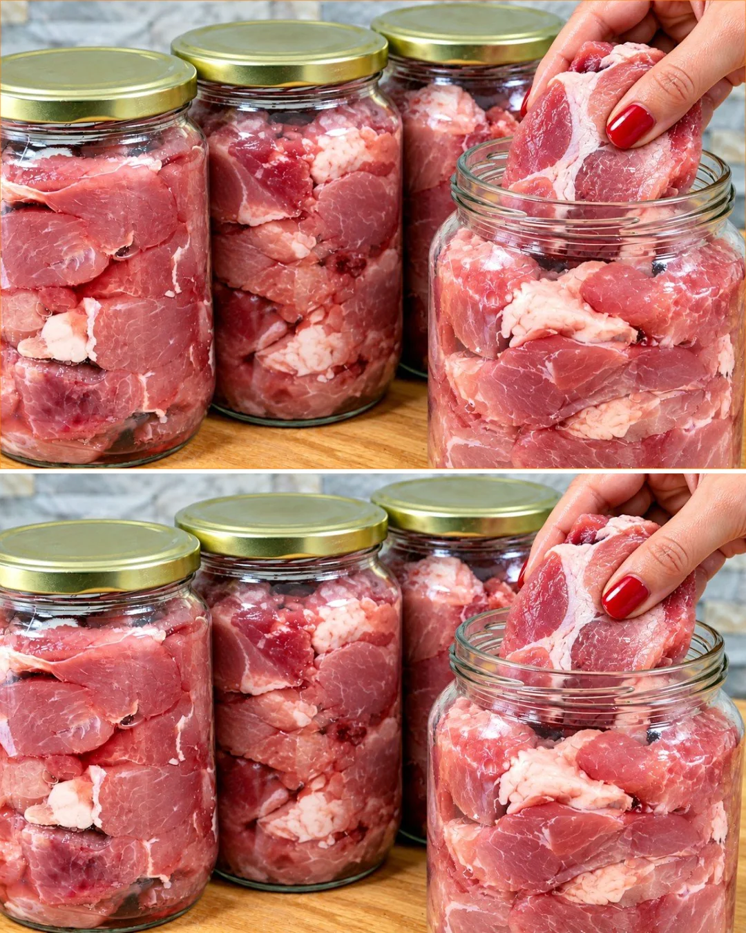 Jars of preserved meat for long-term storage