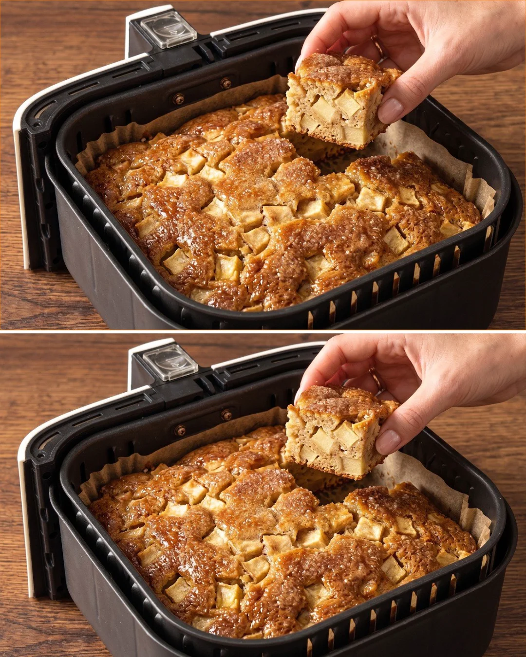 Homemade air fryer apple pie ready to serve, highlighting the simplicity of preparation.