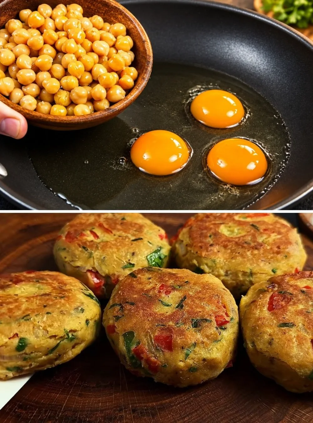 Plate of chickpeas and eggs beautifully prepared at a restaurant