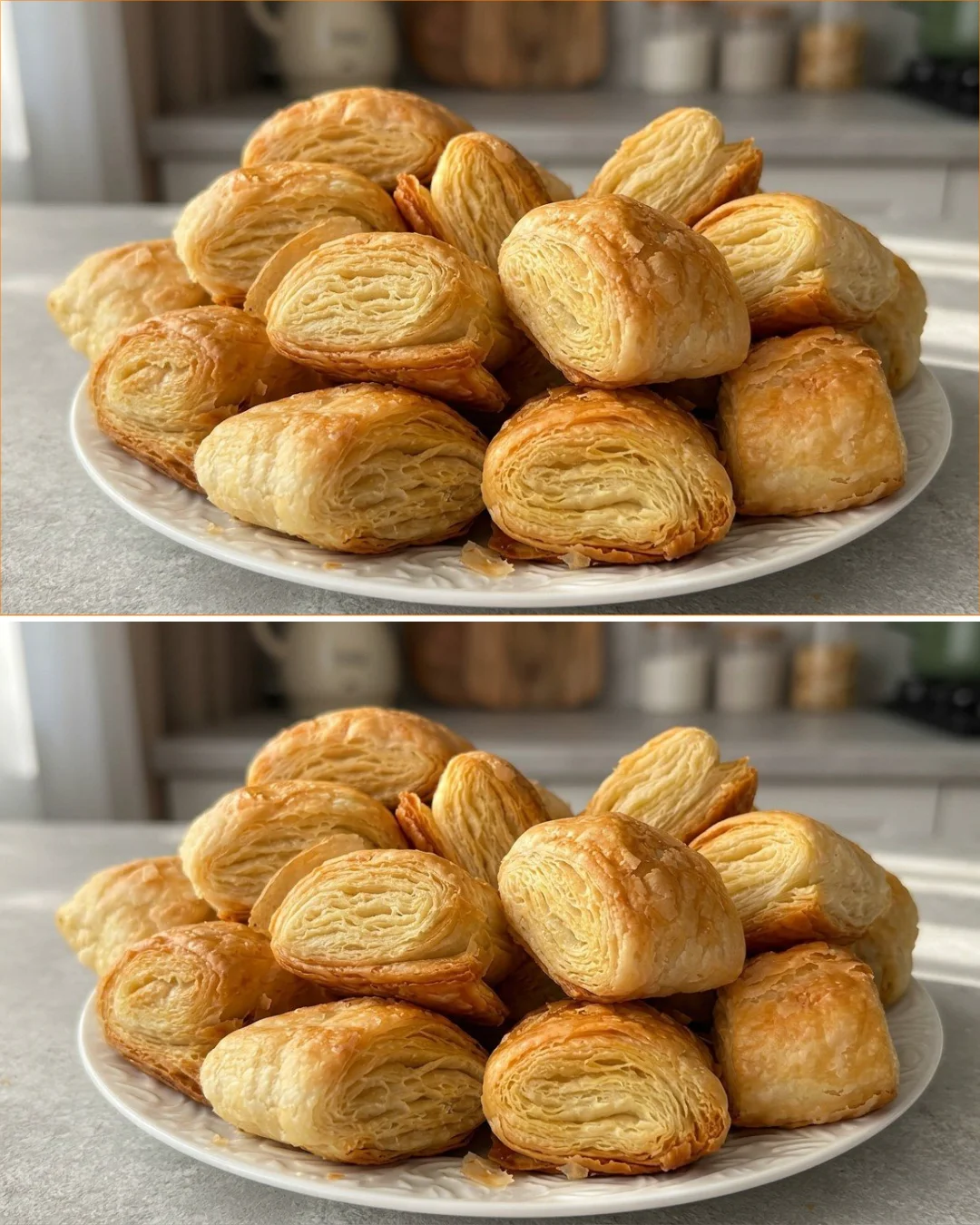 Crispy layered dough with three ingredients, showcasing the beautiful layers.