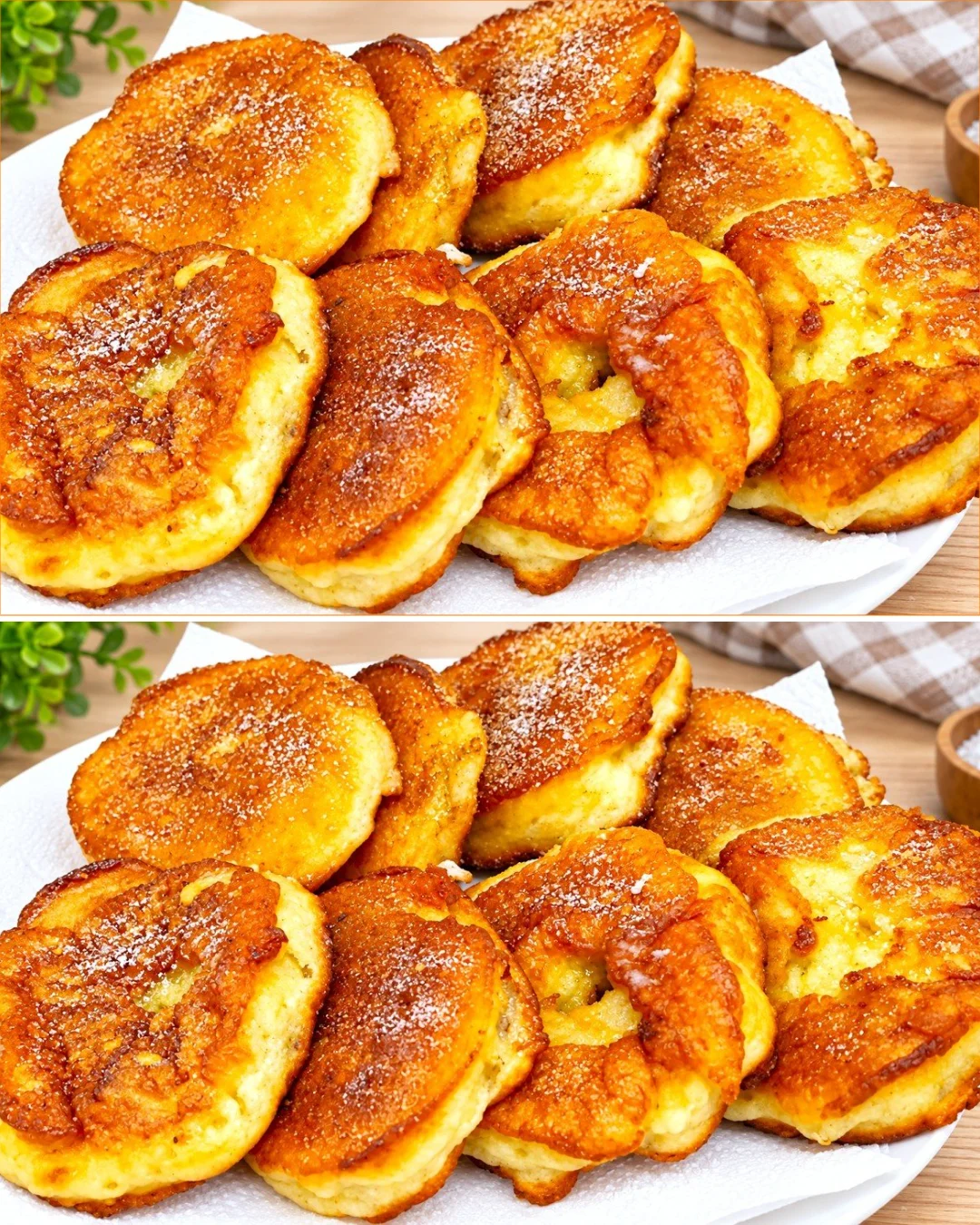 Delicious apple fritters served for breakfast with tea